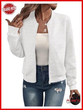Cropped Bomber Jacket Textured Lightweight Zip Up Casual Coat
